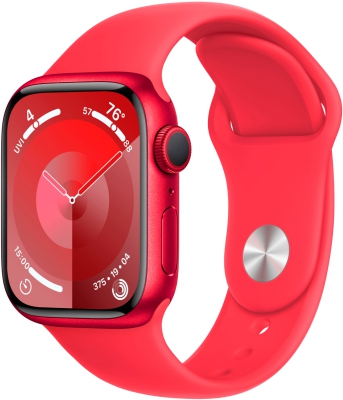 Часы Apple Watch Series 9, 41 мм, корпус из алюминия цвета (PRODUCT)RED, спортивный ремешок цвета (PRODUCT)RED, размер S/M (MRXG3)
