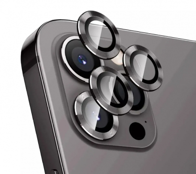 Защитное стекло линзы на камеру CTI для iPhone 15 Pro/15 Pro Max (черная рамка)