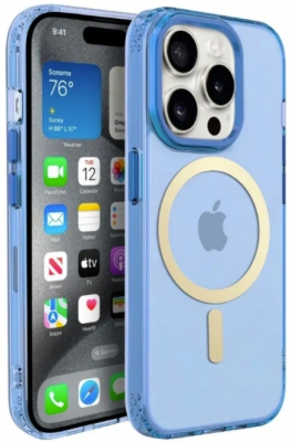 Чехол накладка противоударный Gurdini Rome Series с поддержкой Magsafe для iPhone 15 Pro Max (Синий)