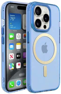 Чехол накладка противоударный Gurdini Rome Series с поддержкой Magsafe для iPhone 15 Pro (Синий)