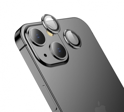Защитное стекло линзы на камеру CTI для iPhone 15/15 Plus (черная рамка)