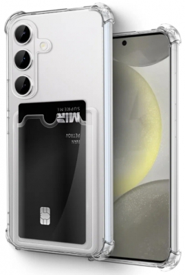 Чехол накладка силиконовый CTI для Samsung Galaxy S24+ с защитой объектива камеры и карманом для карт (прозрачный)