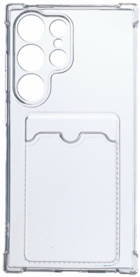 Чехол накладка силиконовый CTI для Samsung Galaxy S24 Ultra с защитой объектива камеры и карманом для карт (прозрачный)
