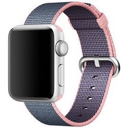 Ремешок из плетёного нейлона цвета «светло-розовый/тёмно-синий» для Apple Watch 38 мм (MNK62ZM/A)
