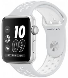 Apple Watch Nike+, Корпус 42 мм из серебристого алюминия, спортивный ремешок Nike цвета «чистая платина/белый», (MQ192)