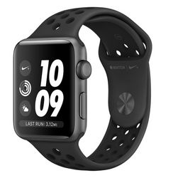 Apple Watch Nike+, корпус 38 мм из алюминия цвета «серый космос», спортивный ремешок Nike цвета «антрацитовый/чёрный» (MQ162)