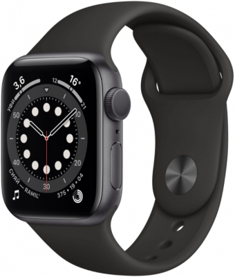 Часы Apple Watch Series 6, 40 мм, корпус из алюминия цвета «серый космос», спортивный ремешок чёрного цвета (MG133)