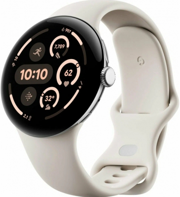 Часы Google Pixel Watch 3 LTE, 45 мм,  корпус серебристый алюминиевый, ремешок цвета фарфор (Porcelain)