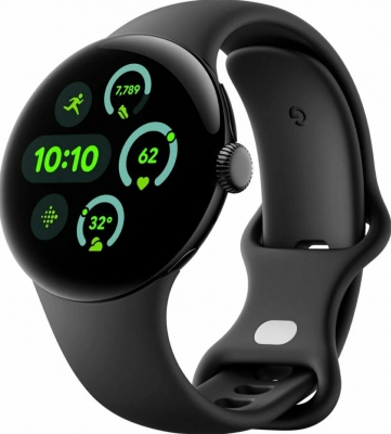 Часы Google Pixel Watch 3 LTE, 45 мм, корпус матового чёрного цвета, ремешок цвета обсидиан (Obsidian)