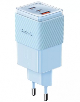 Сетевое зарядное устройство Mcdodo 67W CH-1503 Сolorful Crystal Style GaN 5 mini 2xUSB-C + USB-A/PD 3.0/QC 3.0/67Вт (голубой)