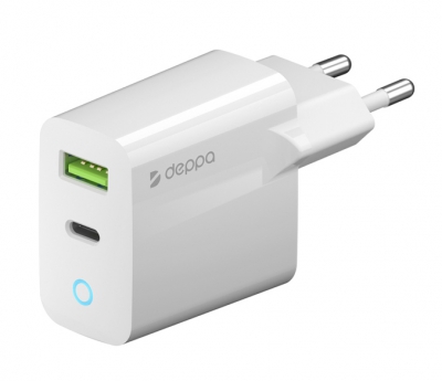 Сетевое зарядное устройство Deppa USB-A + USB-C/PD 3.0/QC 3.0/65Вт/GaN 11397 (белое)