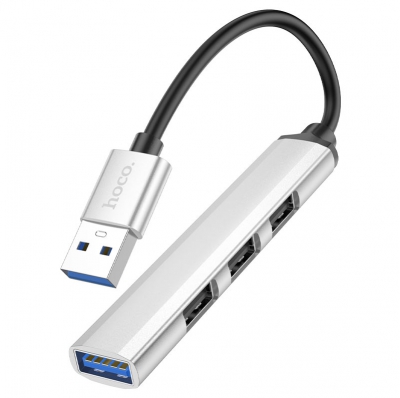 Мультихаб HOCO HB26 USB-A to HUB 4в1 (Type-C to 3xUSB 2.0+1xUSB 3.0) серебристый