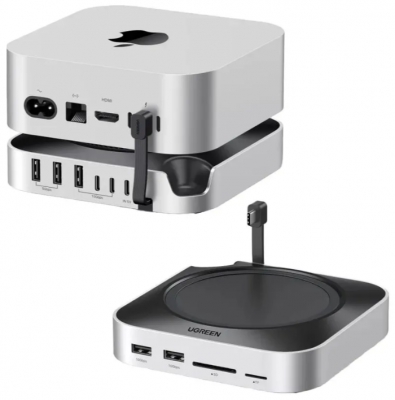 Док-станция и подставка UGREEN CM841/65487 для Mac Mini M4/M4 Pro  SSD NVMe/ 3xUSB-A 10Gbps /  2xUSB-C 10Gbps/ 2*USB-A 5Gbps / SD / TF (серебристый)