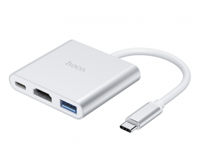 Мульти хаб  HOCO HB14 Easy use USB-C to HDMI 4K/USB3.0/PD (серебристый)