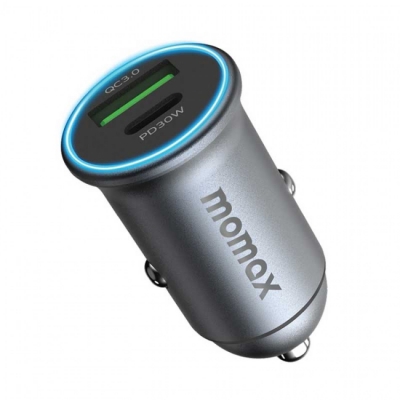 Автомобильное зарядное устройство Momax Mini UC18 MoVe  USB-A + Type-C/PD 3.0/QC 3.0/30W (темно-синий)