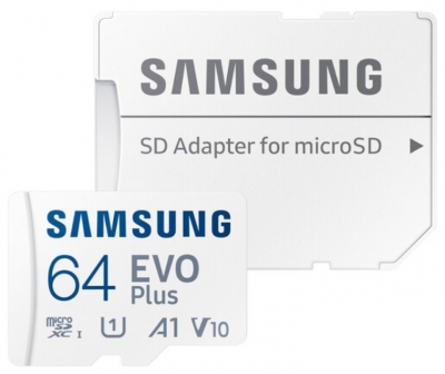 Карта памяти microSDXC UHS-I U3 Samsung EVO PLUS 64 ГБ, 130 МБ/с, Class 10, MB-MC64SA, 1 шт., переходник SD