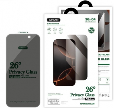 Защитное стекло Антишпион SUPGLASS Privacy Glass для iPhone 17/17 Pro/16 Pro без рамок (приватное)