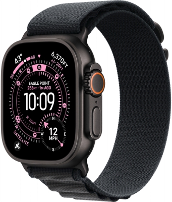 Часы Apple Watch Ultra 3 2025 Cellular, 49 мм, корпус из титана чёрного цвета, браслет Alpine чёрного цвета, размер S (MF0Q4)