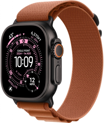 Часы Apple Watch Ultra 3 2025 Cellular, 49 мм, корпус из титана чёрного цвета, браслет Alpine терракотового цвета, размер S (MF254+MG9D4)