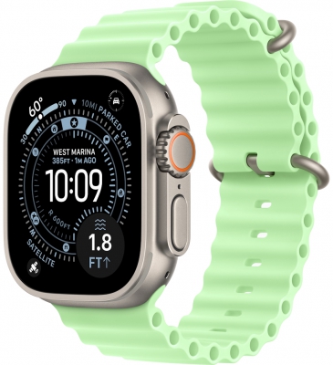 Часы Apple Watch Ultra 3 2025 Cellular, 49 мм, корпус из титана натурального цвета, ремешок Ocean цвета «зелёный неон» (MF1V4+MGCF4)