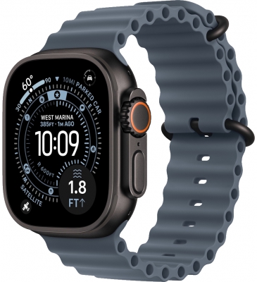 Часы Apple Watch Ultra 3 2025 Cellular, 49 мм, корпус из титана чёрного цвета, ремешок Ocean цвета «синий якорь» (MF254+MGCJ4)