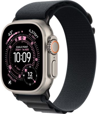 Часы Apple Watch Ultra 3 2025 Cellular, 49 мм, корпус из титана натурального цвета, браслет Alpine чёрного цвета, размер M (MF1V4+MFTF4)