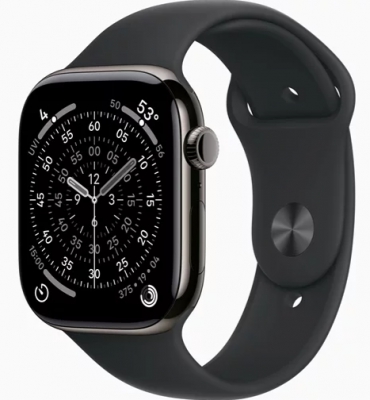 Часы Apple Watch Series 11 Cellular, 46 мм, корпус из титана грифельного цвета, спортивный ремешок чёрного цвета, размер M/L (MFD24)