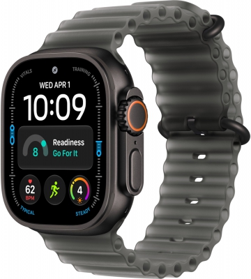 Часы Apple Watch Ultra 4 Cellular, 49 мм, корпус из титана чёрного цвета, ремешок Ocean полупрозрачного чёрного цвета (MJAY4)