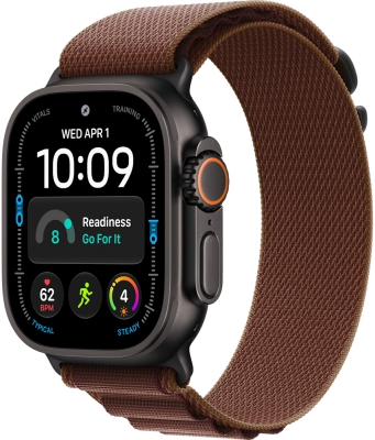 Часы Apple Watch Ultra 4 Cellular, 49 мм, корпус из титана чёрного цвета, браслет Alpine бордового цвета, размер M (MJC14)