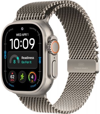 Часы Apple Watch Ultra 4 Cellular, 49 мм, корпус из титана натурального цвета, миланский браслет натурального цвета, размер S (MJA84)