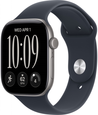 Часы Apple Watch Series 12, 46 мм, корпус из алюминия цвета «серый космос», спортивный ремешок синего цвета, размер M/L (MJEJ4)