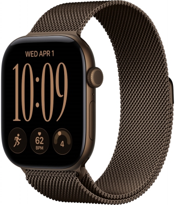 Часы Apple Watch Series 12 Cellular, 46 мм, корпус из алюминия цвета «тёмная бронза», миланский браслет цвета «тёмная бронза», размер M/L (MKDG4)