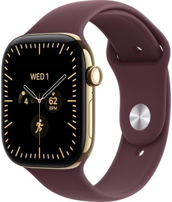 Часы Apple Watch Series 12 Cellular, 42 мм, корпус из титана цвета «сияющее золото», спортивный ремешок бордового цвета, размер M/L (MJGK4)