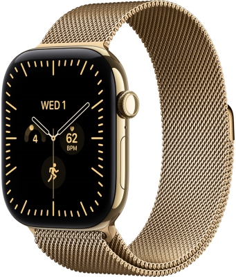 Часы Apple Watch Series 12 Cellular, 42 мм, корпус из титана цвета «сияющее золото», миланский браслет цвета «сияющее золото» (MJGL4)