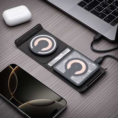 Складное беспроводное зарядное устройство Deppa Crystal Travel 23154 2in1 20W (черный)