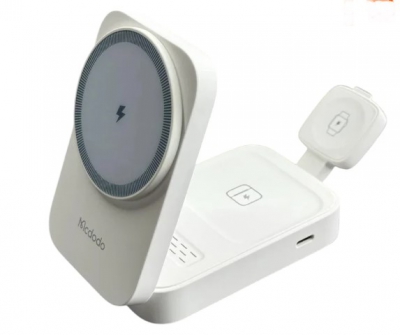 Складная беспроводная зарядная станция на три устройства Mcdodo 3in1 Foldable Wireless Charging CH-5090 с Magsafe для iPhone/Apple Watch/Airpods (белый)