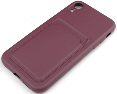 Чехол накладка силиконовый CTI для Apple iPhone XR (6.1) с защитой объектива камеры и карманом для карт (бордовый)