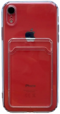 Чехол накладка силиконовый CTI для Apple iPhone XR (6.1) с защитой объектива камеры и карманом для карт (прозрачный)