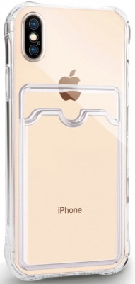 Чехол накладка силиконовый CTI для Apple iPhone X/XS (5.8) с защитой объектива камеры и карманом для карт (прозрачный)