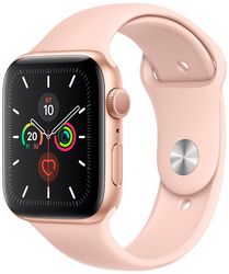 Часы Apple Watch Series 5, 44 мм, корпус из алюминия золотого цвета, спортивный ремешок цвета «розовый песок» (MWVE2)