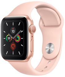 Часы Apple Watch Series 5, 40 мм, корпус из алюминия золотого цвета, спортивный ремешок цвета «розовый песок» (MWV72)