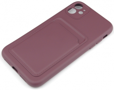 Чехол накладка силиконовый CTI для Apple iPhone 11 (6.1) с защитой объектива камеры и карманом для карт (бордовый)