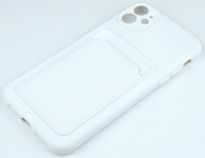Чехол накладка силиконовый CTI для Apple iPhone 11 (6.1) с защитой объектива камеры и карманом для карт (белый)