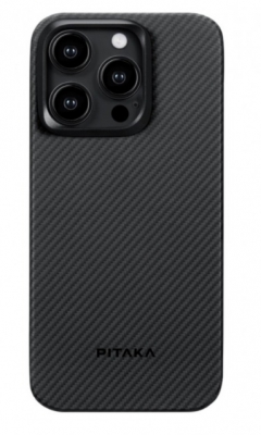 Чехол из кевларового волокна Pitaka MagEZ Case 4 Aramid Fiber 1500D для iPhone 15 Pro Black/Grey (KI1501P)