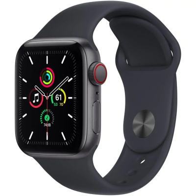 Часы Apple Watch SE Cellular, 40 мм, корпус из алюминия цвета «серый космос», спортивный ремешок цвета «тёмная ночь» (MKQQ3)