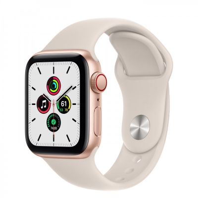 Часы Apple Watch SE Cellular, 40 мм, корпус из алюминия золотого цвета, спортивный ремешок цвета «Сияющая звезда» (MKQN3)