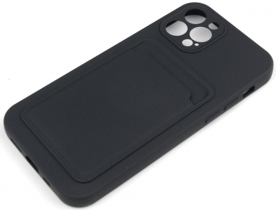 Чехол накладка силиконовый CTI для Apple iPhone 12 Pro (6.1) с защитой объектива камеры и карманом для карт (черный)