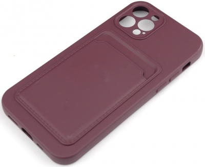 Чехол накладка силиконовый CTI для Apple iPhone 12 Pro (6.1) с защитой объектива камеры и карманом для карт (бордовый)