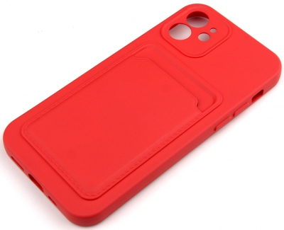 Чехол накладка силиконовый CTI для Apple iPhone 12 (6.1) с защитой объектива камеры и карманом для карт (красный)