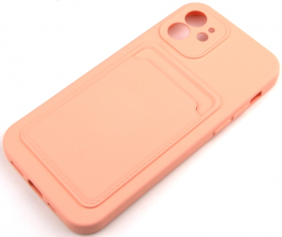 Чехол накладка силиконовый CTI для Apple iPhone 12 (6.1) с защитой объектива камеры и карманом для карт (розовый)